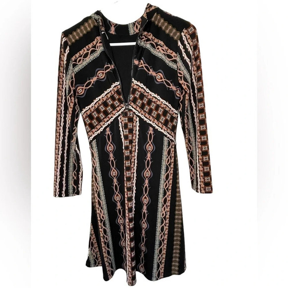 Free People Stella Mini Dress Size XS Long Sleeves Stripes Boho Zip Back Retro - Picture 3 of 8